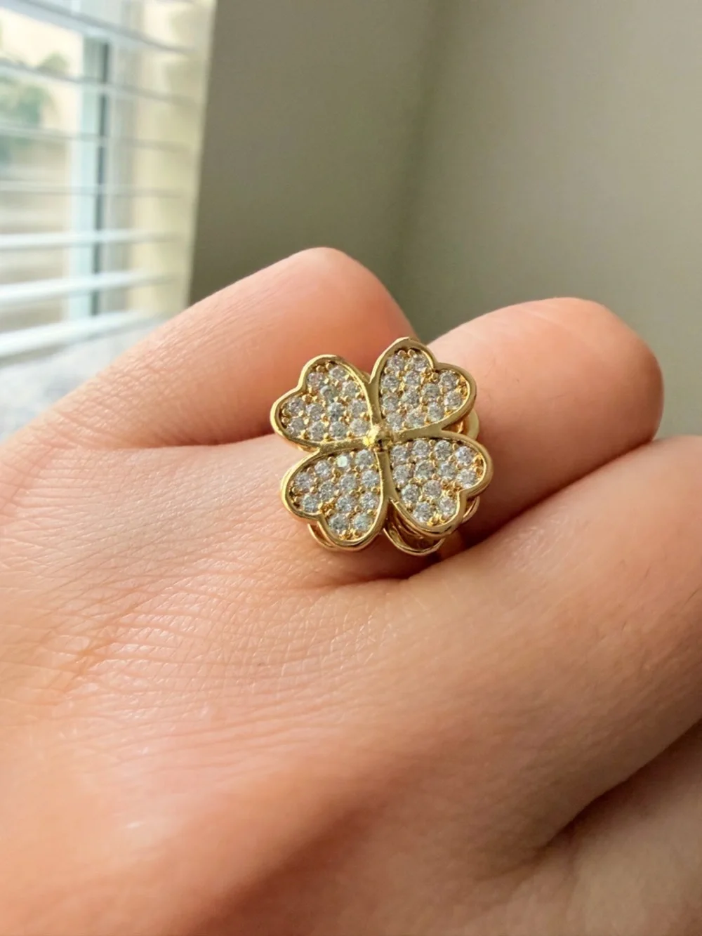 Gold Clover Crystal Pavé Ring - Women Jewelry
